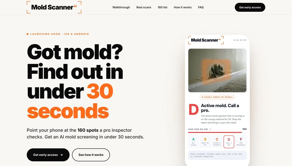 Mold Scanner AI app site built by Tested Media, SEO company serving Lincoln